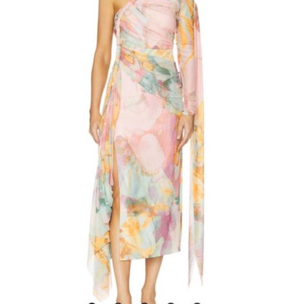 Pink Midi Asymmetrical Sundress with One Shoulder for Wedding Guest